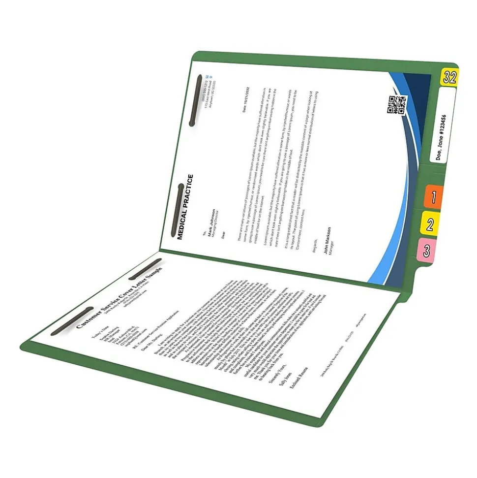 Medical Arts Press Reinforced End Tab File Folder, Straight Cut, Letter-Size, Green, 250/Carton (S-01502-GRN-B)
