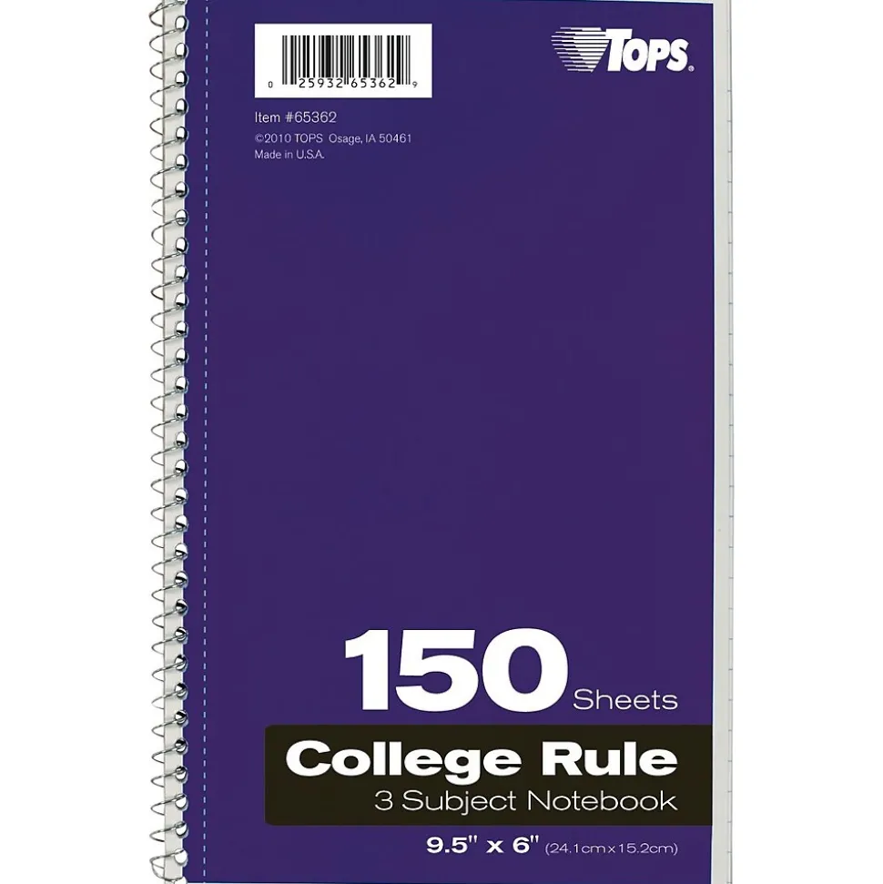 Oxford 3-Subject Notebook, 6" x 9 1/2", College Ruled, 150 Sheets, Assorted Colors (65362)