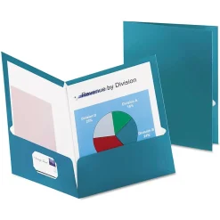 Oxford Two-Pocket Laminated Folder, 100-Sheet Capacity, Metallic Teal, 25/Box