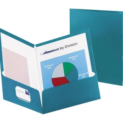 Oxford Two-Pocket Laminated Folder, 100-Sheet Capacity, Metallic Teal, 25/Box
