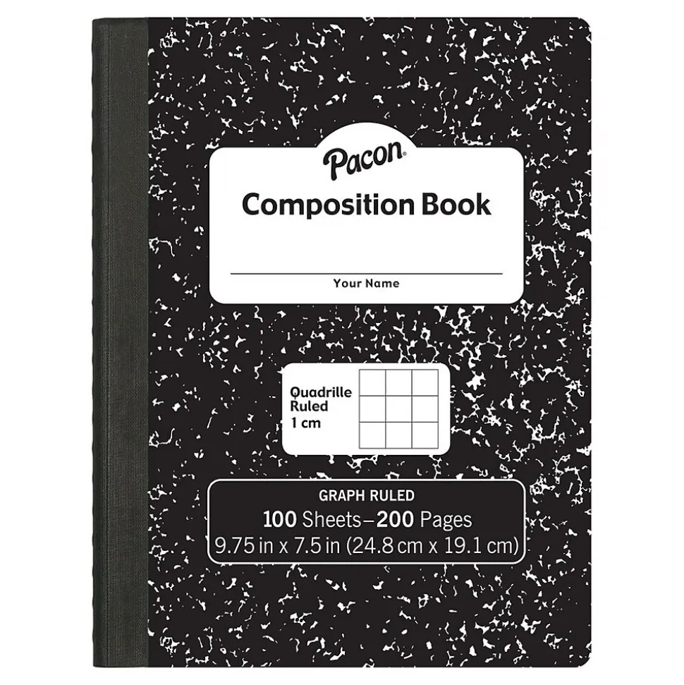 Pacon Composition Notebooks, 9.75" x 7.5", Quad Ruled, 100 Sheets, Black, 6/Bundle (PACMMK37105-6)