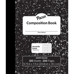 Pacon Composition Notebooks, 9.75" x 7.5", Quad Ruled, 100 Sheets, Black, 6/Bundle (PACMMK37103-6)