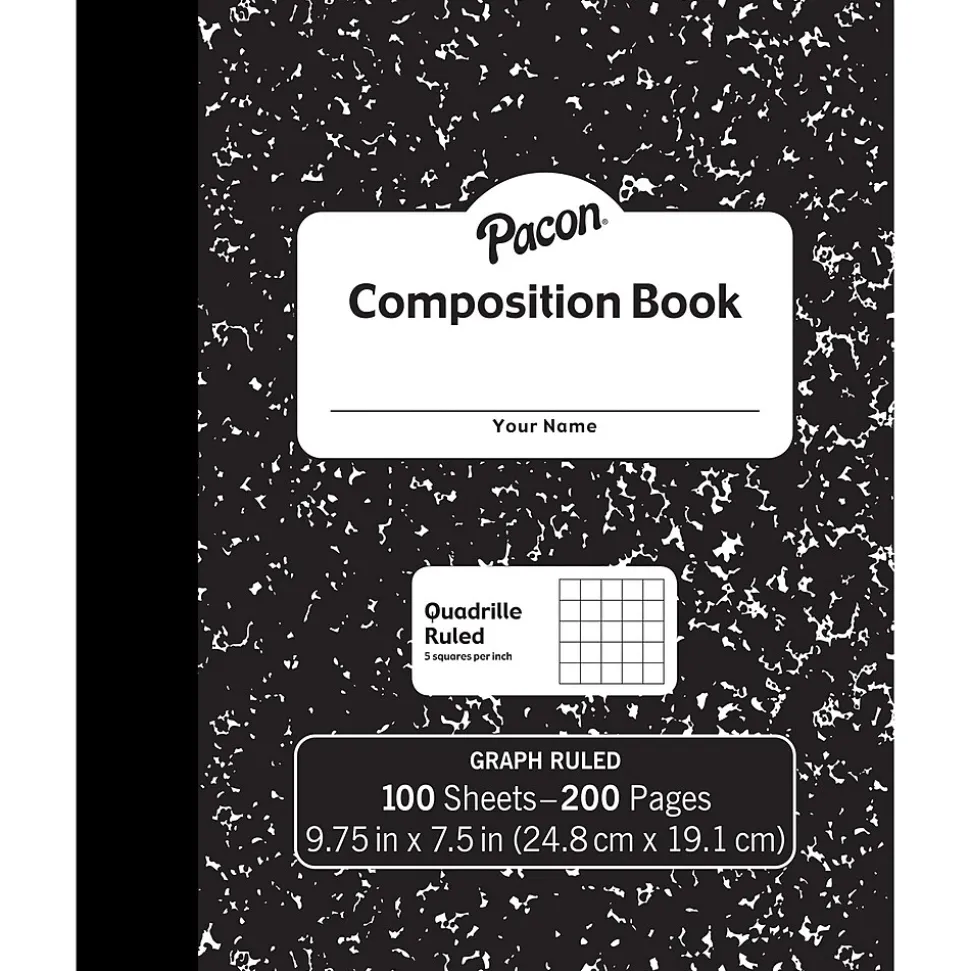 Pacon Composition Notebooks, 9.75" x 7.5", Quad Ruled, 100 Sheets, Black, 6/Bundle (PACMMK37103-6)