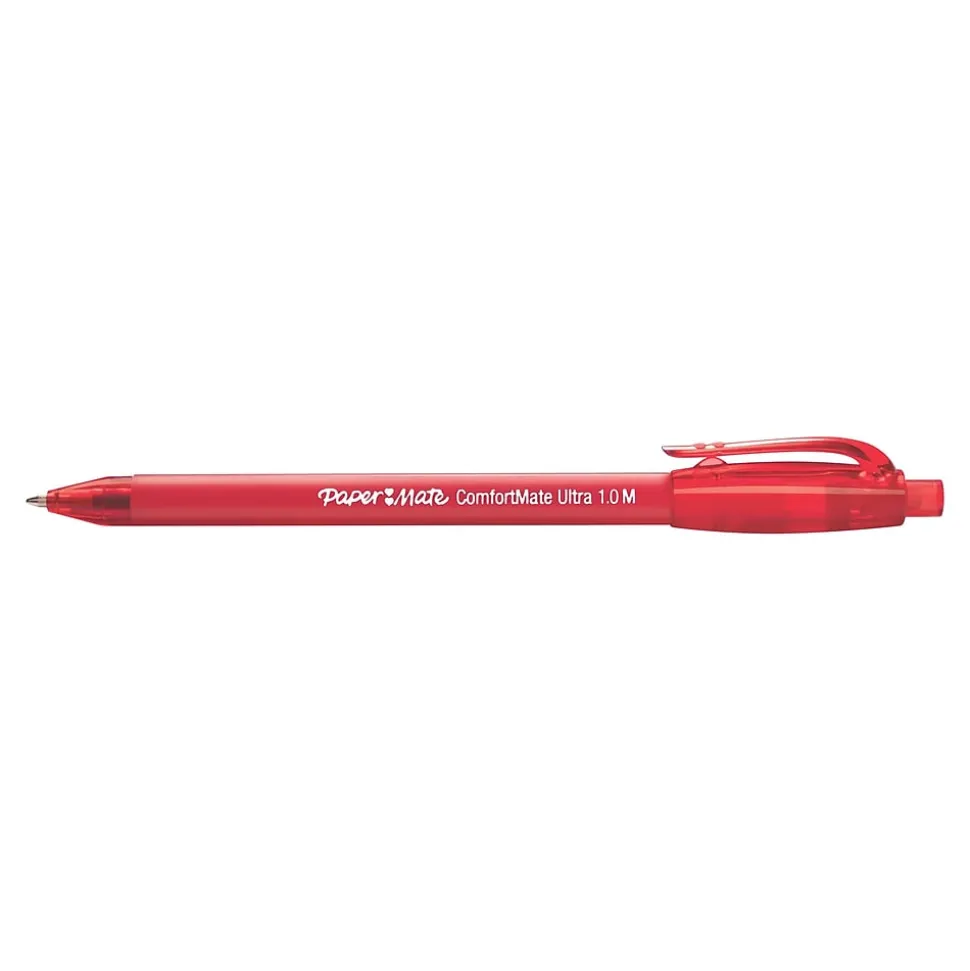 Paper Mate ComfortMate Ultra Retractable Ballpoint Pen, Medium Point, Red Ink, Dozen (6320187)
