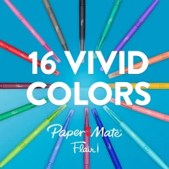 Paper Mate Flair! DUAL Calligraphy Pens, Brush/Medium Tips, Assorted Colors, 16/Pack (2181607)