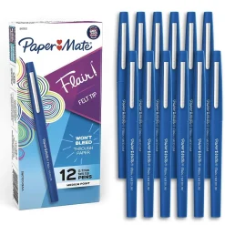 Paper Mate Flair Felt Pen, Medium Point, 0.7mm, Blue Ink, Dozen (8410152)