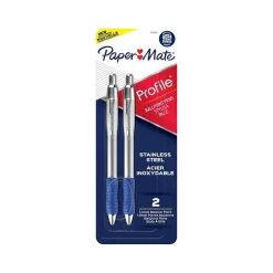 Paper Mate Profile Metal Barrel Retractable Ballpoint Pen, Medium Point, Blue Ink, 2/Pack (2130519)