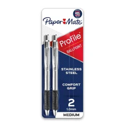 Paper Mate Profile Metal Barrel Retractable Ballpoint Pen, Medium Point, Black Ink, 2/Pack (2130513)