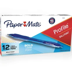 Paper Mate Profile Retractable Ballpoint Pen, Bold Point, Blue Ink, Dozen (89466)