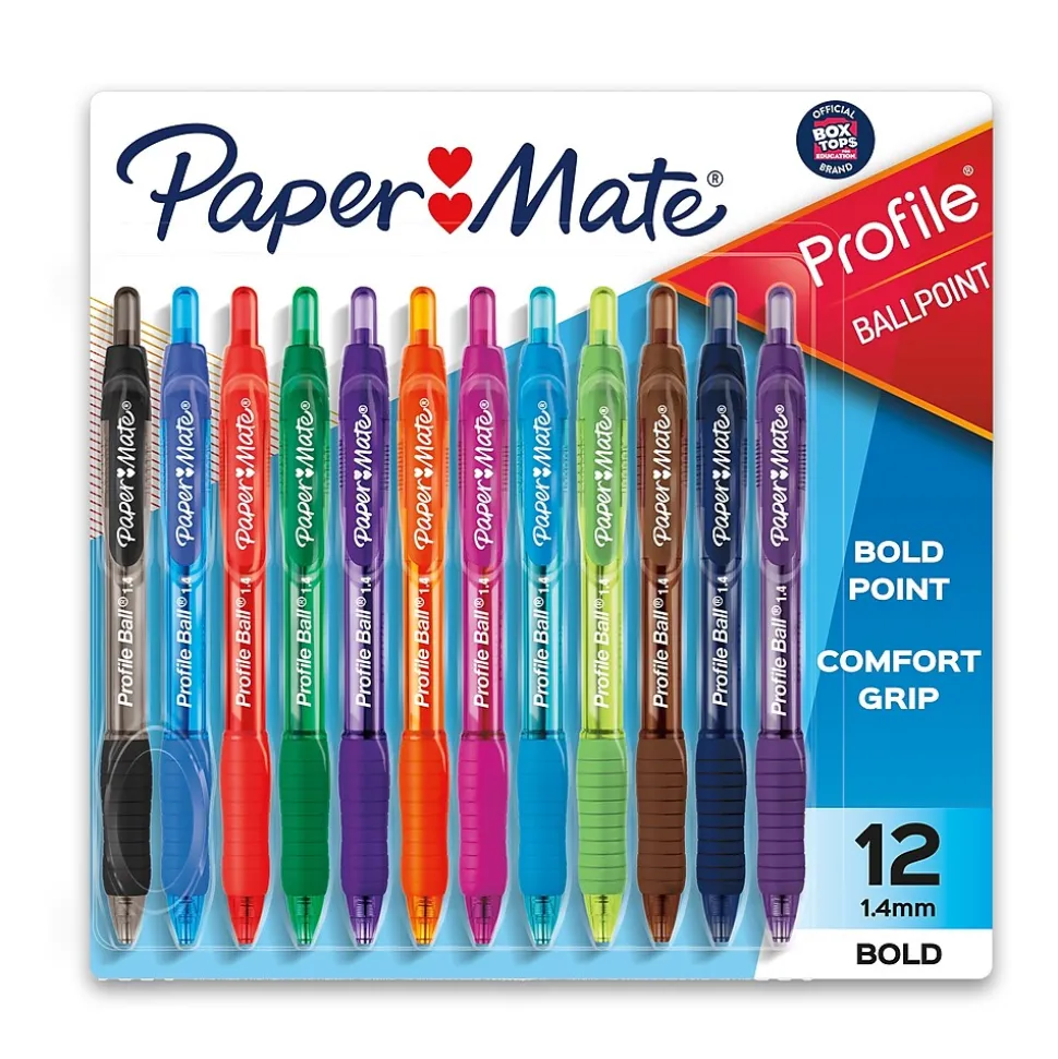 Paper Mate Profile Retractable Ballpoint Pen, Bold Point, Assorted Ink, Dozen (1788863)