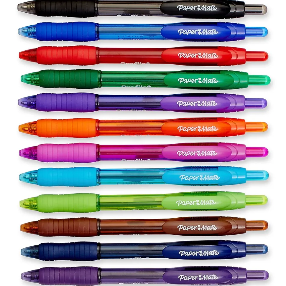 Paper Mate Profile Retractable Ballpoint Pen, Bold Point, Assorted Ink, Dozen (1788863)