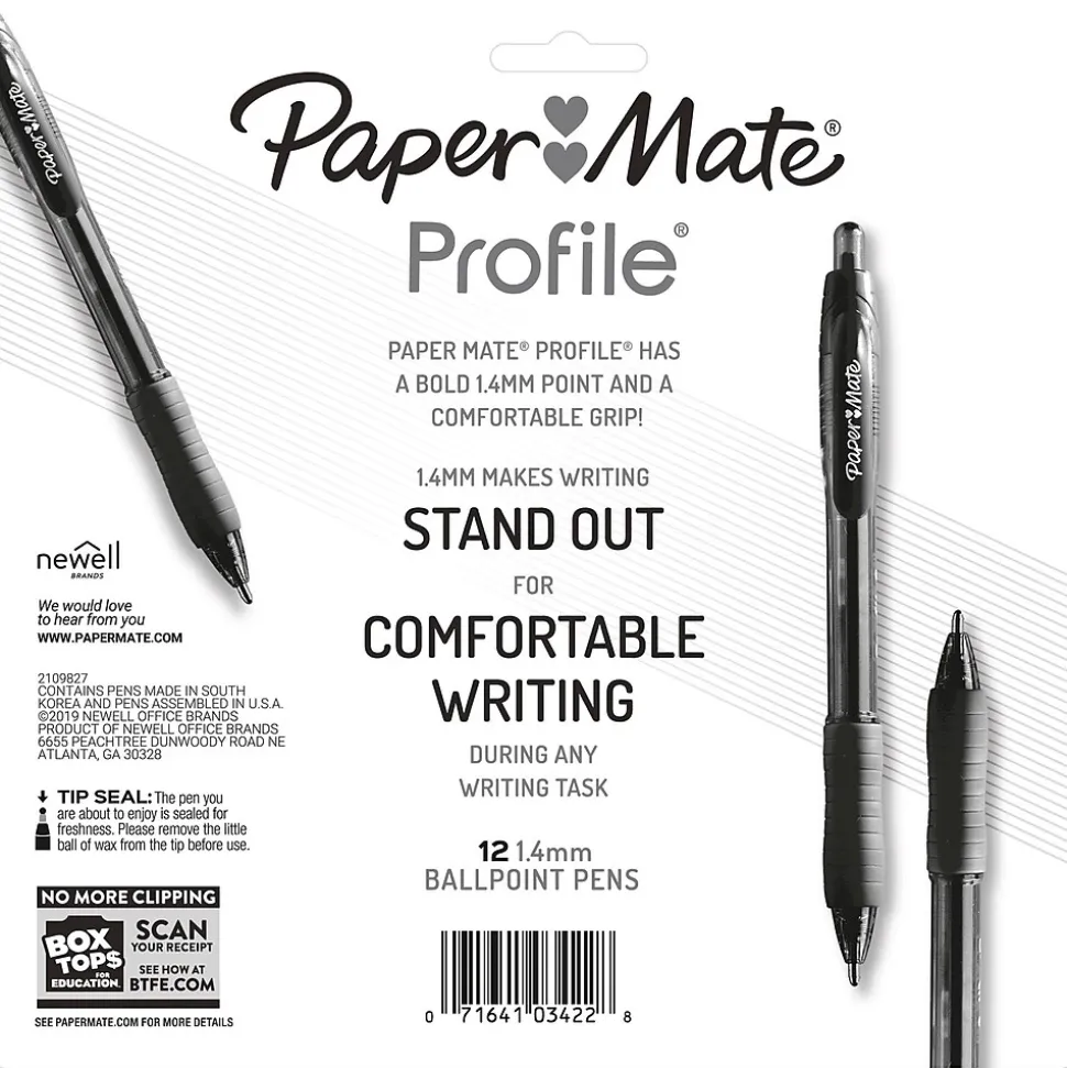 Paper Mate Profile Retractable Ballpoint Pen, Bold Point, Assorted Ink, Dozen (1788863)