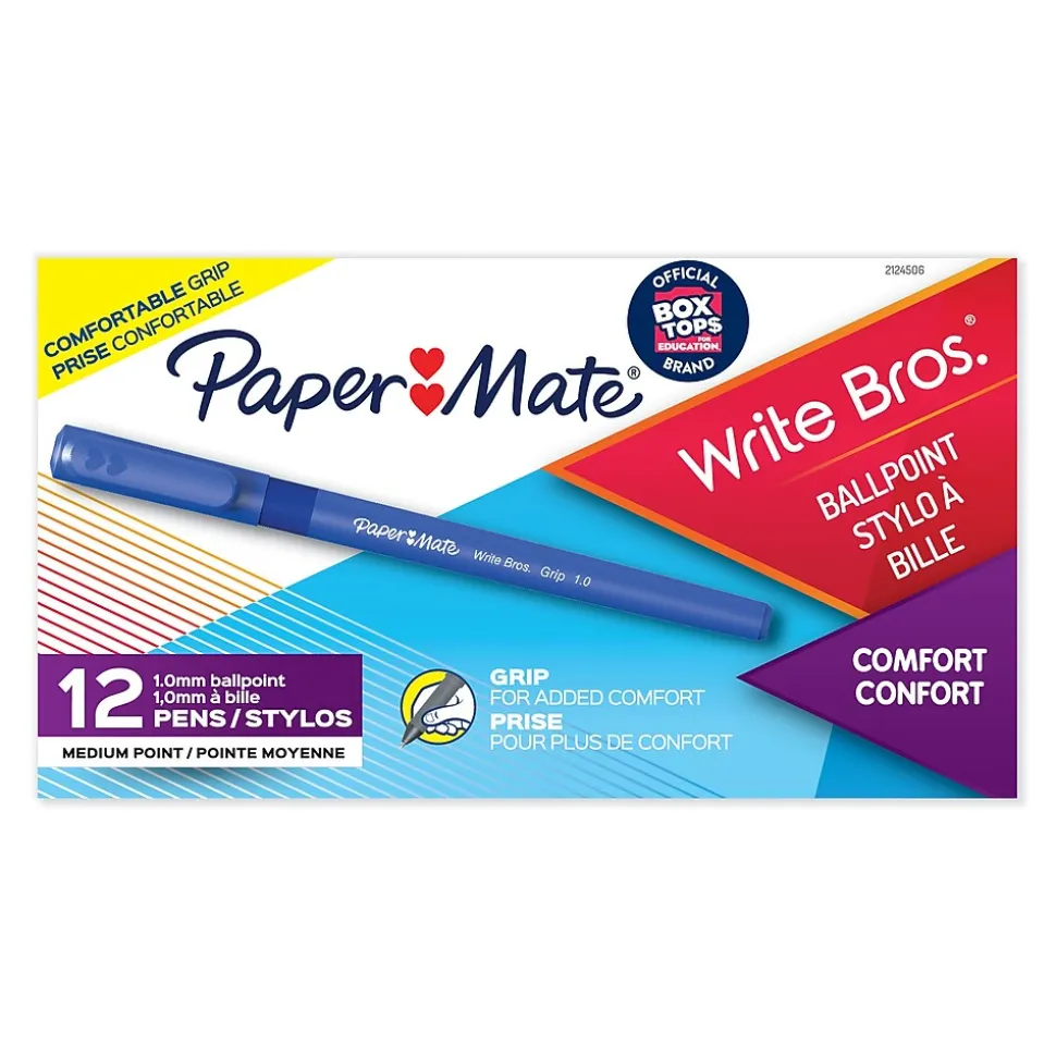 Paper Mate Write Bros. Grip Ballpoint Pen, Medium Point, Blue Ink, Dozen (8808087)