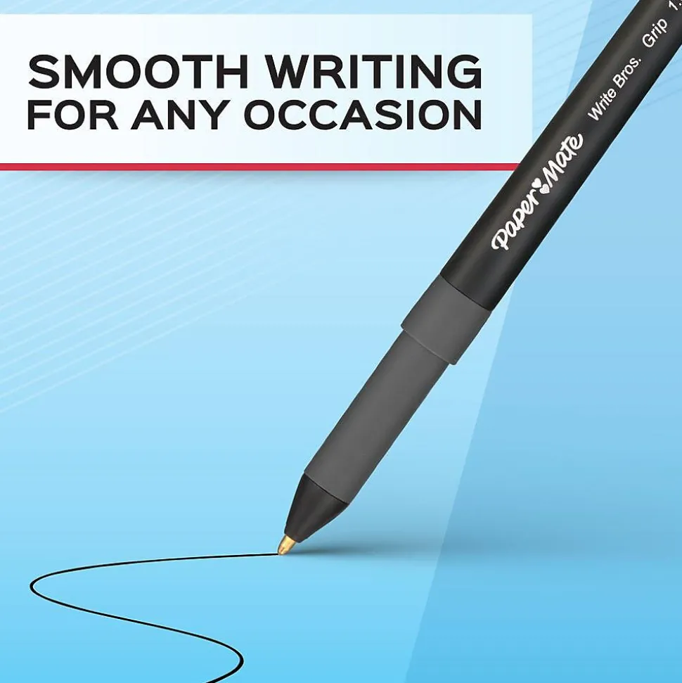 Paper Mate Write Bros. Grip Ballpoint Pen, Medium Point, Blue Ink, Dozen (8808087)