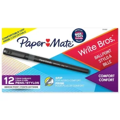 Paper Mate Write Bros. Grip Ballpoint Pen, Medium Point, Black Ink, Dozen (8807987)