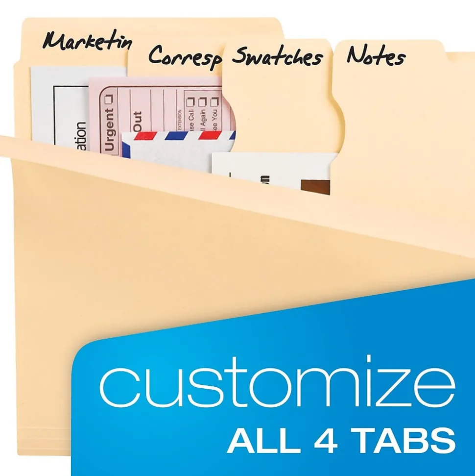 Pendaflex Divide It Up 4-Tab File Folder, Letter Size, Manila, 24/Pack (10770)