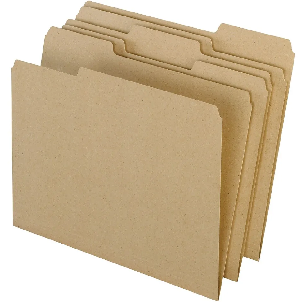 Pendaflex Earthwise 100% Recycled Colored File Folders, 3 Tab Positions, Letter Size, Natural, 100/Box (4342)