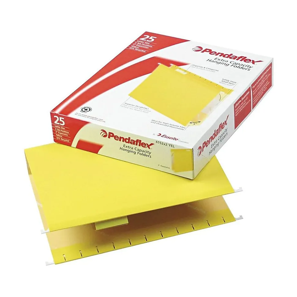 Pendaflex Hanging File Folders, 2" Expansion, Letter Size, Yellow, 25/Box (PFX 04152x2 YEL)