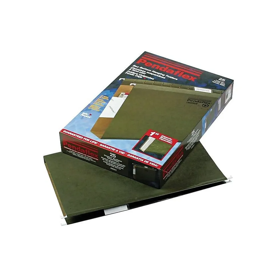 Pendaflex Reinforced Hanging File Folders, Extra Capacity, 1" Expansion, Legal Size, Standard Green, 25/Box (PFX 04153x1)