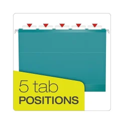 Pendaflex Reinforced Hanging File Folders, 1/5 Tab, Letter Size, Aqua, 25/Box (PFX 4152 1/5 AQU)