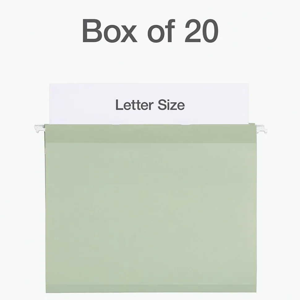 Pendaflex Standard Reinforced Hanging File Folder, 3-Tab, Letter, Sage green, 20/Box (1009463)