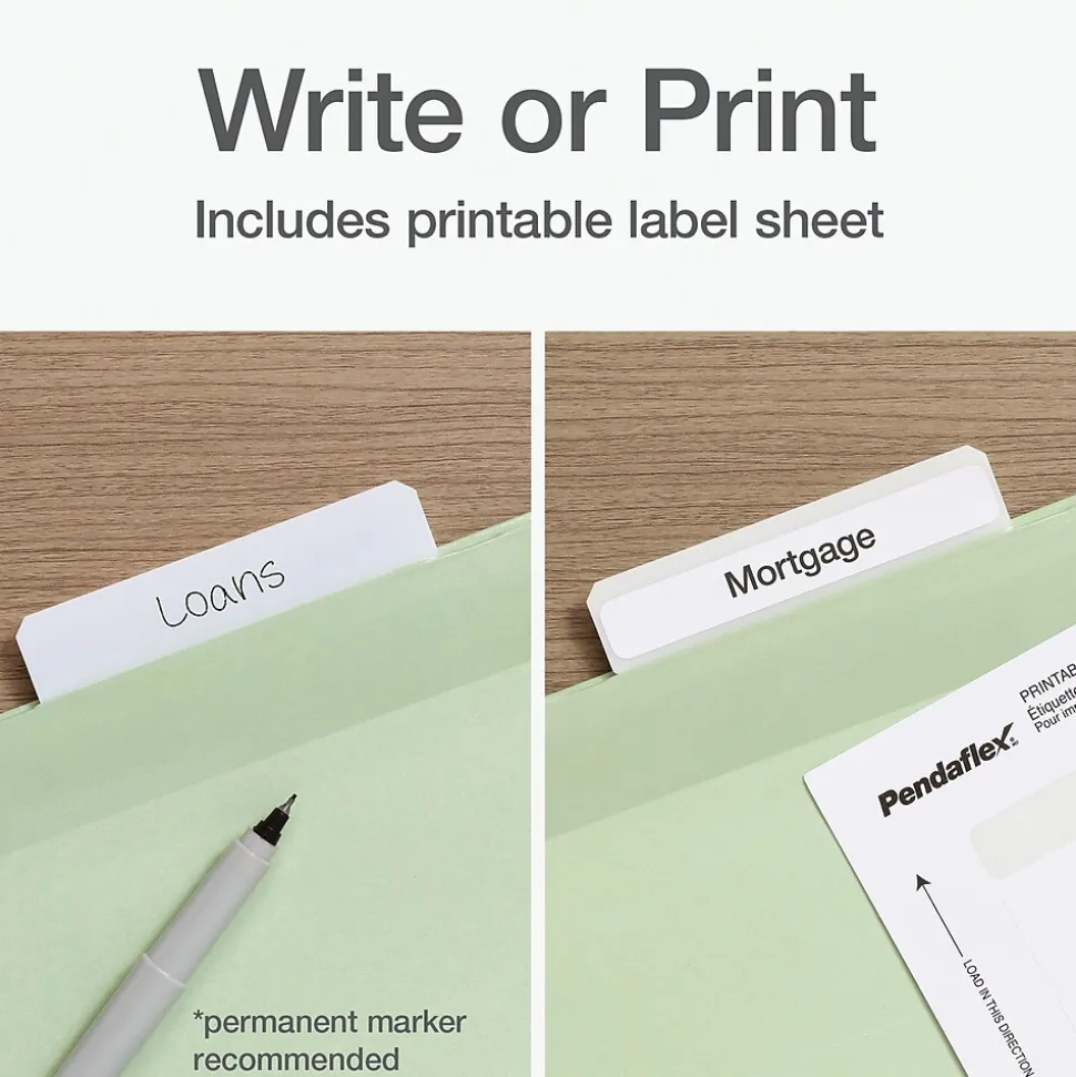 Pendaflex Standard Reinforced Hanging File Folder, 3-Tab, Letter, Sage green, 20/Box (1009463)