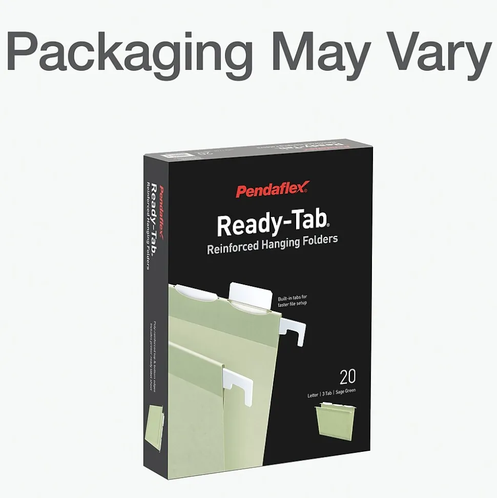 Pendaflex Standard Reinforced Hanging File Folder, 3-Tab, Letter, Sage green, 20/Box (1009463)