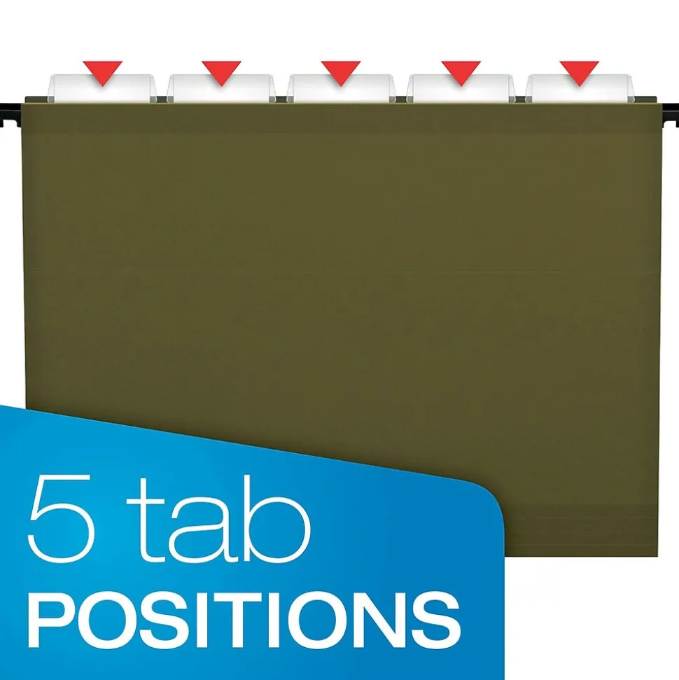 Pendaflex SureHook 1/5 Cut Tab Extra Capacity Reinforced Hanging Folder, 8.5" x 11", Standard Green, 10/Box (6152X2R)