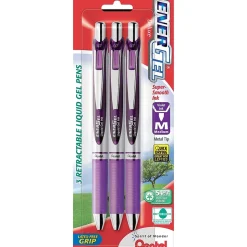 Pentel EnerGel RTX Retractable Gel Pens, Medium Point, 0.7mm, Purple Ink, 3/Pack (BL77BP3V)