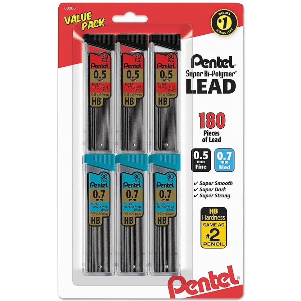 Pentel Premium Hi-Polymer Lead Refill, 0.7mm, 30/Leads, 6/Pack (C257BPHB6)