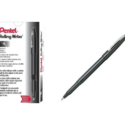 Pentel Rolling Writer Rollerball Pens, Medium Point, Black Ink, 12/Pack (R100-A)