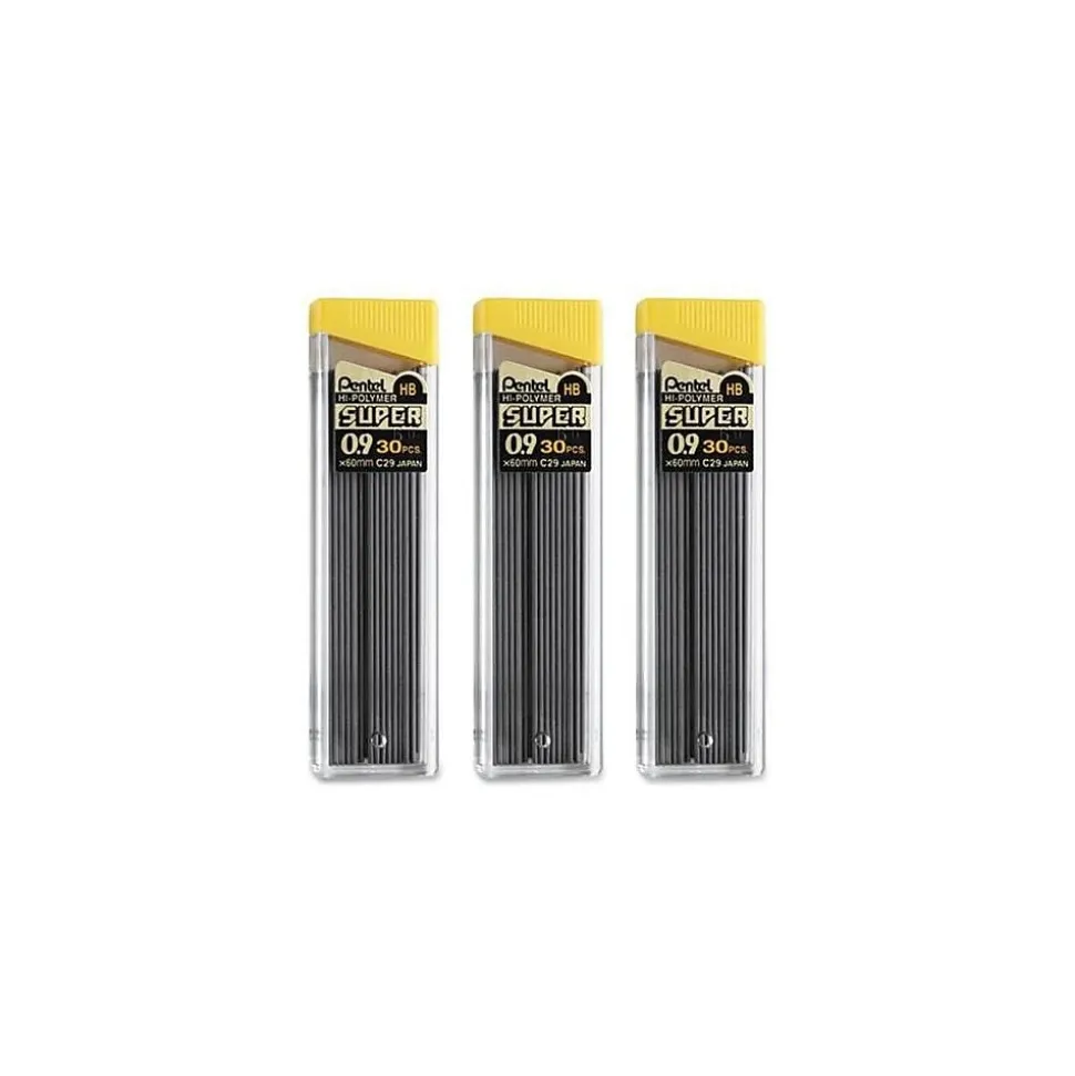 Pentel Super Hi-Polymer Lead Refill, 0.9mm, 30/Leads, 3/Pack (C29BPHB3)