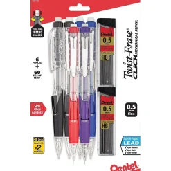 Pentel Twist-Erase Click Mechanical Pencil, 0.5mm, Assoted colors, 6/PK (PD275TLBPS6M)