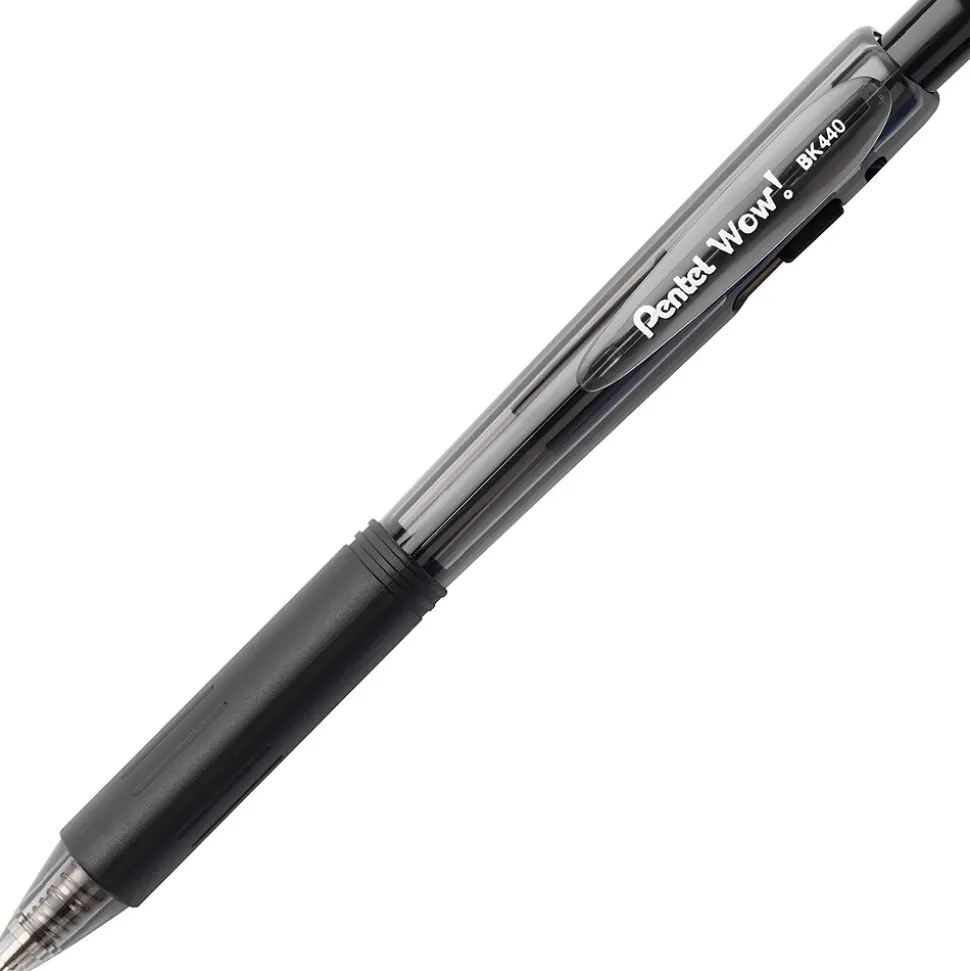 Pentel® WOW® Retractable Ballpoint Pens Bonus Pack, Medium Point, Black Ink, 36/Pack (BK440ASWUSS)