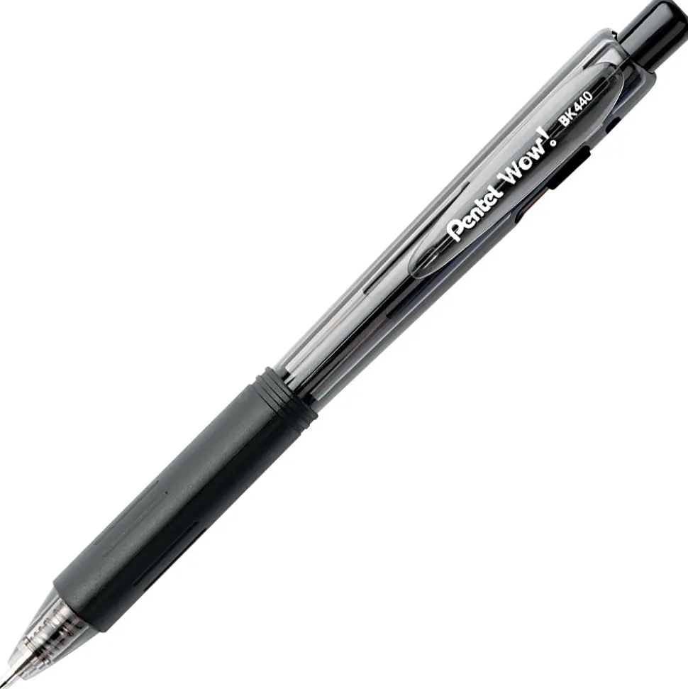 Pentel® WOW® Retractable Ballpoint Pens Bonus Pack, Medium Point, Black Ink, 36/Pack (BK440ASWUSS)