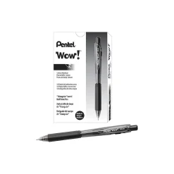 Pentel WOW! Retractable Ballpoint Pens, Medium Point, Black Ink, Dozen (BK440-A)