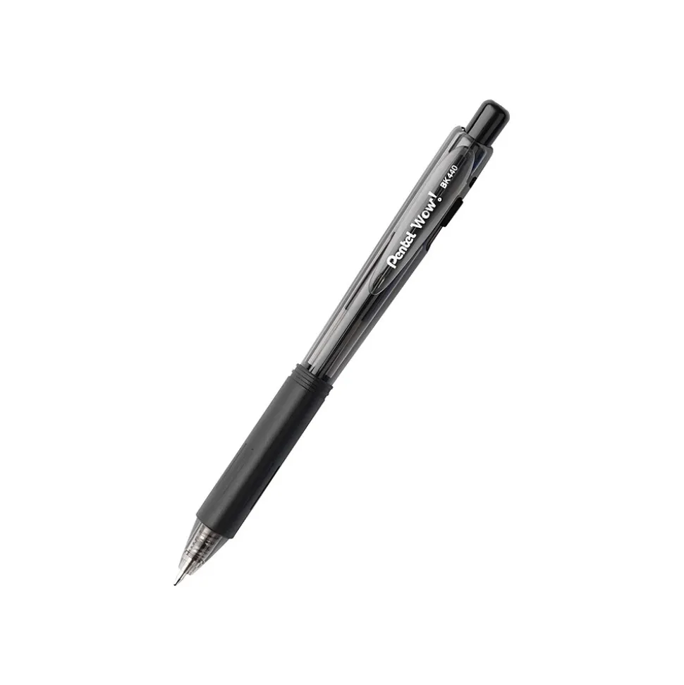 Pentel WOW! Retractable Ballpoint Pens, Medium Point, Black Ink, Dozen (BK440-A)
