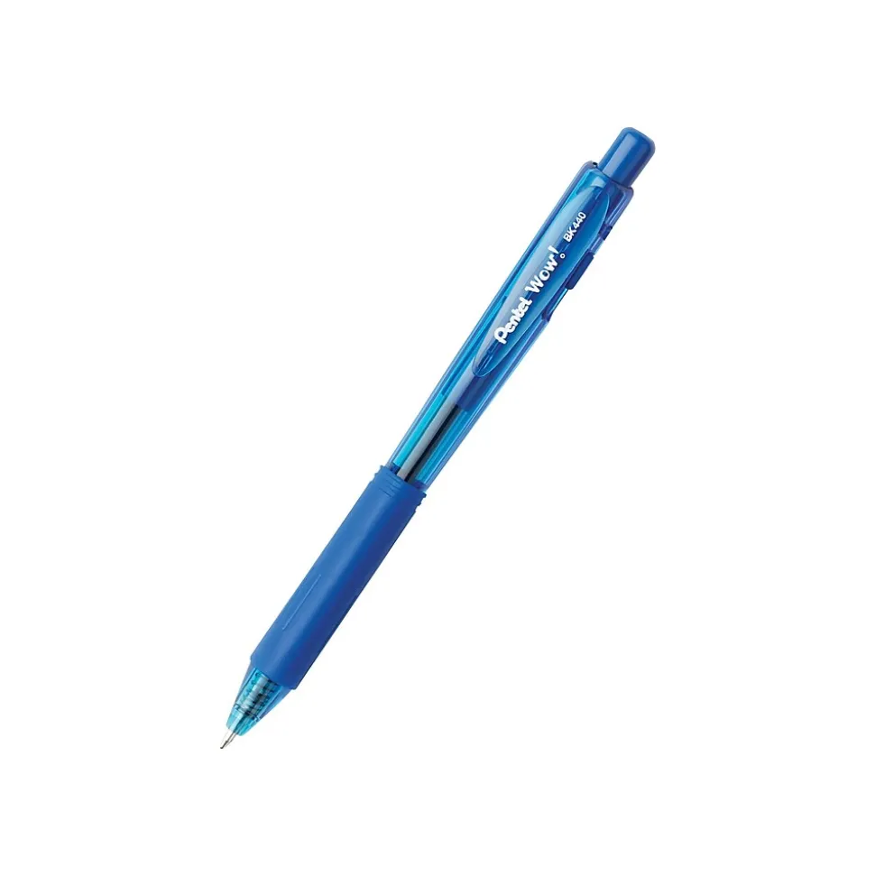 Pentel WOW! Retractable Ballpoint Pens, Medium Point, Blue Ink, 12/Pack (BK440-C)