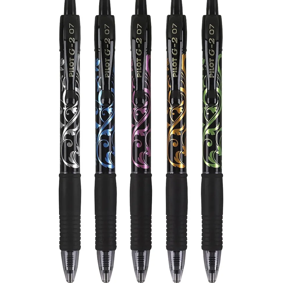 Pilot G2 Fashion Collection Retractable Gel Pens, Fine Point, Black Ink, 5/Pack (31373)