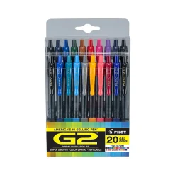 Pilot G2 Retractable Gel Pens, Fine Point, Assorted Inks, 20/Pack (G2720006-CB)