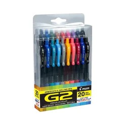 Pilot G2 Retractable Gel Pens, Fine Point, Assorted Inks, 20/Pack (G2720006-CB)