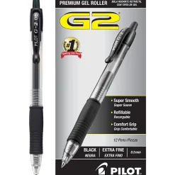 Pilot G2 Retractable Gel Pens, Extra Fine Point, 0.5mm, Black Ink, Dozen (31002)