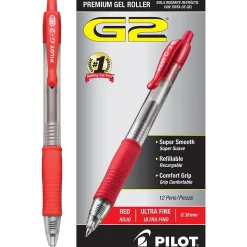 Pilot G2 Retractable Gel Pens, Ultra Fine Point, Red Ink, Dozen (31279)