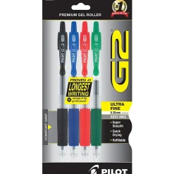 Pilot G2 Retractable Gel Pens, Ultra Fine Point, Assorted Ink, 4/Pack (31276)