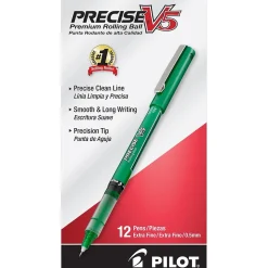 Pilot Precise V5 Rollerball Pens, Extra Fine Point, Green Ink, Dozen (25104)