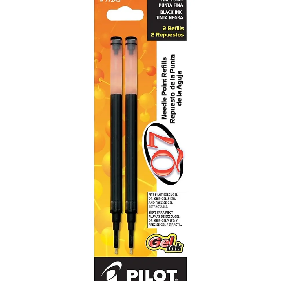 Pilot Q7 Gel-Ink Pen Refill, Fine Tip, Black Ink, 2/Pack (77245)