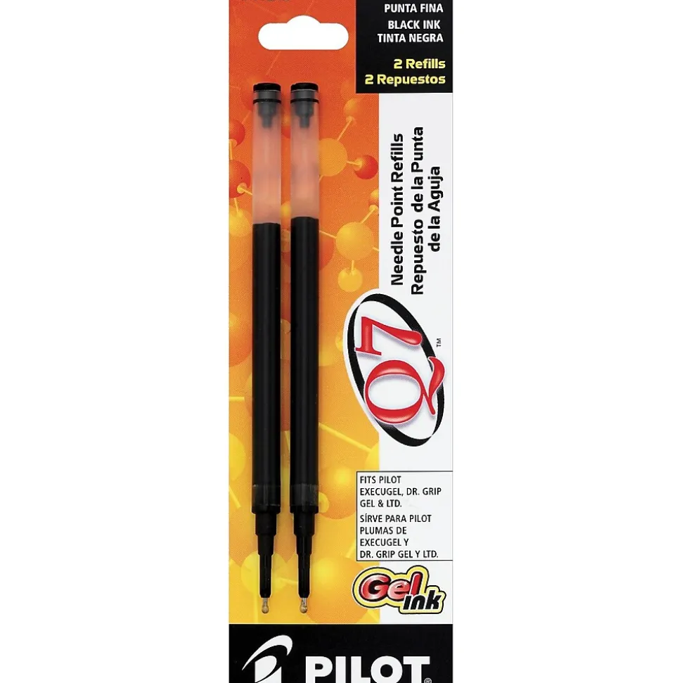 Pilot Q7 Gel-Ink Pen Refill, Fine Tip, Black Ink, 2/Pack (77245)