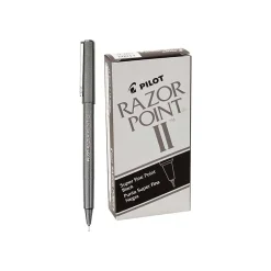 Pilot Razor Point II Marker Pens, Super Fine Point, Black Ink, Dozen (11009)