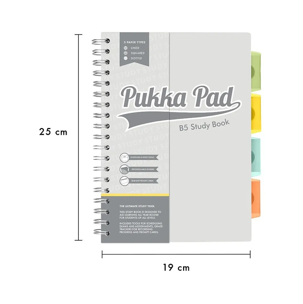 Pukka Pad B5 Study Book Customizable Notebook, 7.09" x 9.6", 120 Sheets, Gray/Silver (9824-STU)