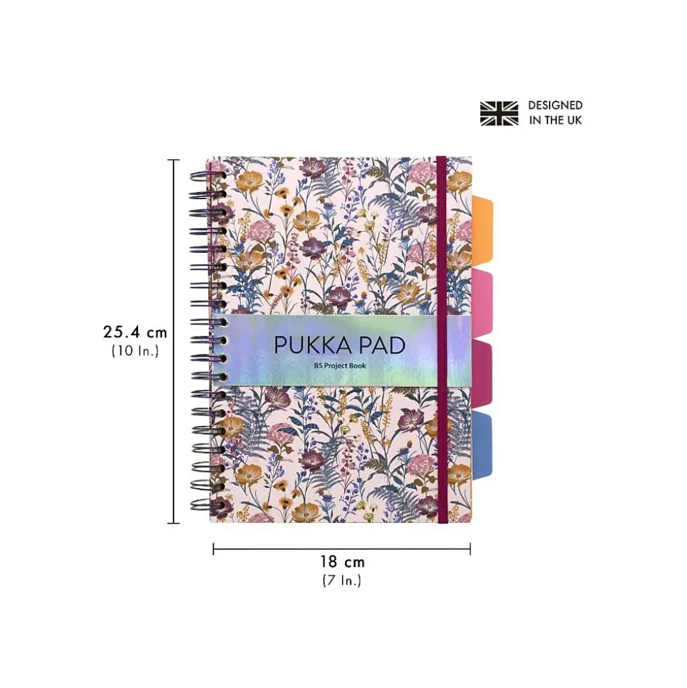 Pukka Pad Bloom 5-Subject Subject Notebooks, 6.9" x 9.8", College Ruled, 100 Sheets, Assorted Colors, 3/Pack (9494-BLM(ASST))